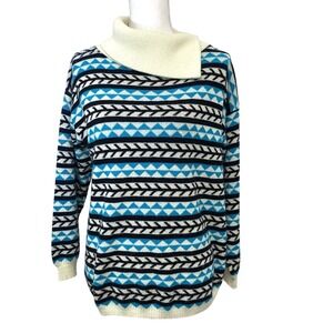 Vintage Andrew St John Pull Over Sweater Mock Neck Abstract Woman Medium Soft‎
